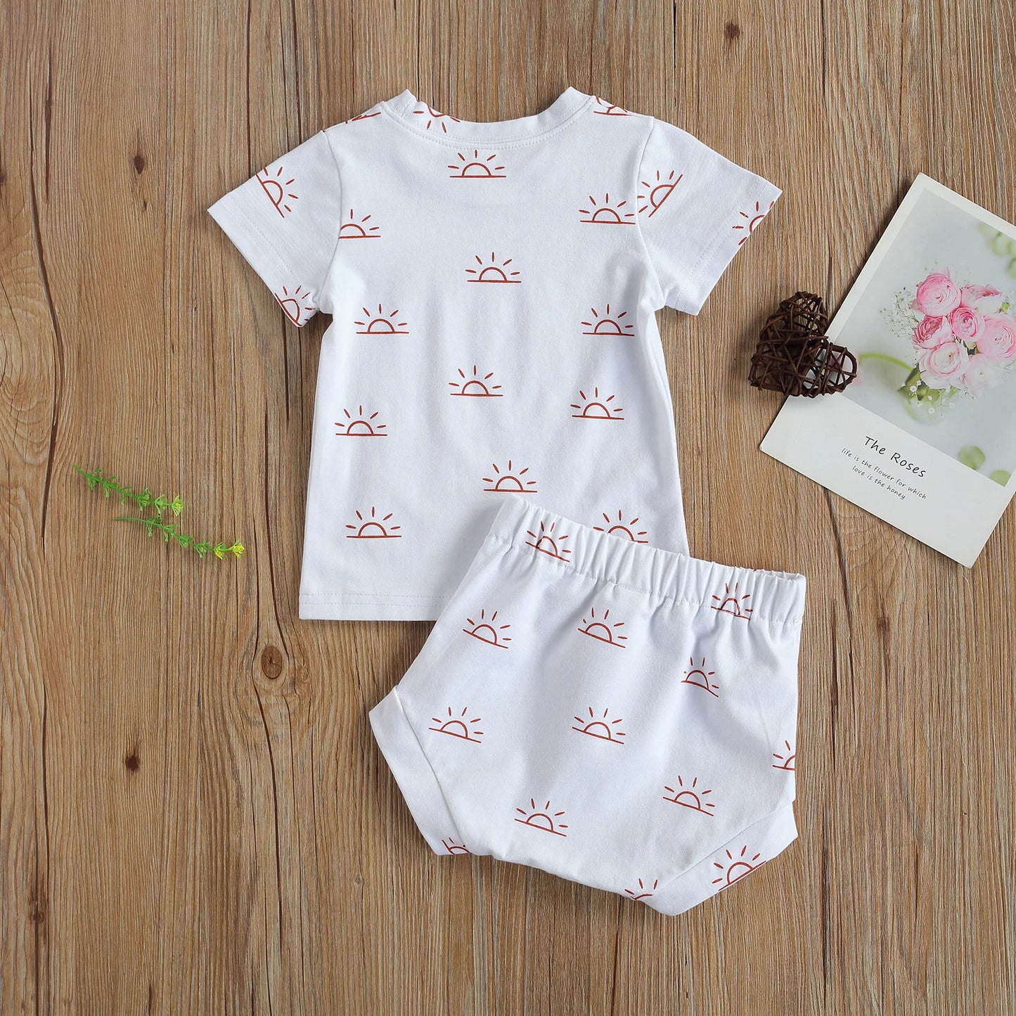 Newborn Infant Baby 2Pcs Summer Outfit Casual Set Short Sleeve Sun Print Tops+Shorts Set for Kids Boys Girls Home Wear