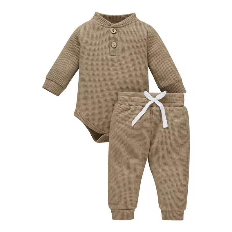 Solid Color Newborn Baby Knitted Warm 2Pcs Suit Toddler Girl Boy Long Sleeve Romper Tops Pants Fall Winter Homewear 2021