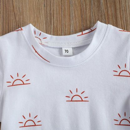 Newborn Infant Baby 2Pcs Summer Outfit Casual Set Short Sleeve Sun Print Tops+Shorts Set for Kids Boys Girls Home Wear