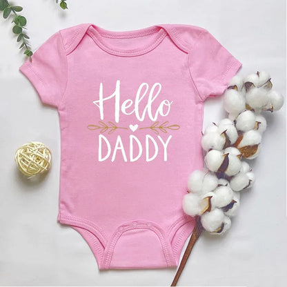 Summer Newborn Infant Baby Boy Girl Short Sleeve Letter Print Hello Daddy Romper Jumpsuit Outfits Baby Clothes