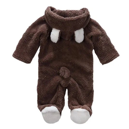 Winter Baby Boys Girls Rompers Newborn Coral Fleece Cartoon Overalls Infant Solid Color Jumpsuit Cute Animal Warm Autumn Costume