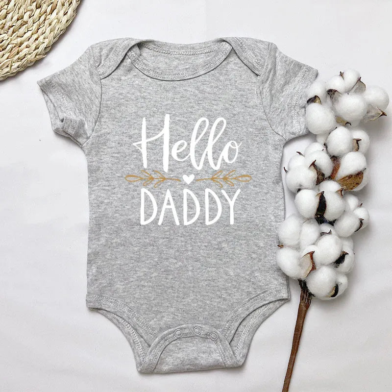 Summer Newborn Infant Baby Boy Girl Short Sleeve Letter Print Hello Daddy Romper Jumpsuit Outfits Baby Clothes