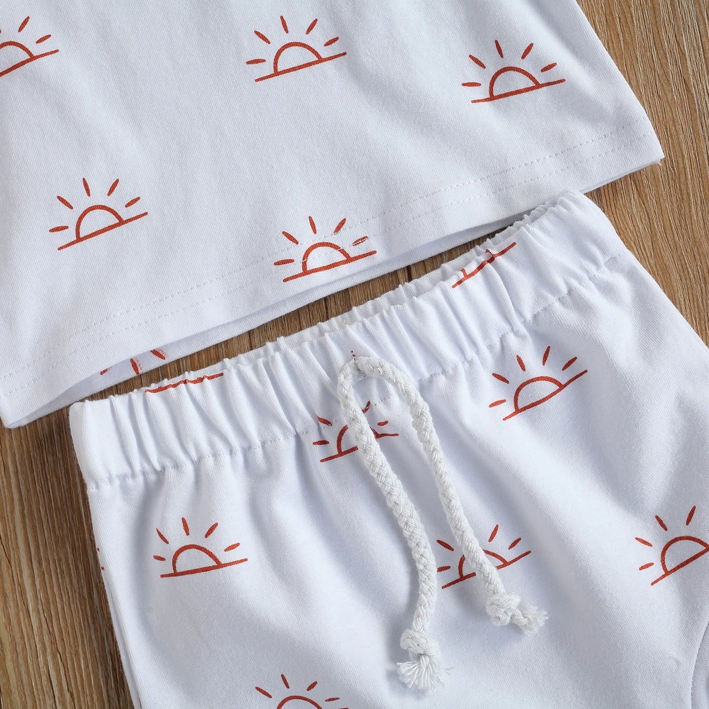 Newborn Infant Baby 2Pcs Summer Outfit Casual Set Short Sleeve Sun Print Tops+Shorts Set for Kids Boys Girls Home Wear