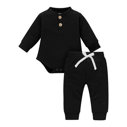 Solid Color Newborn Baby Knitted Warm 2Pcs Suit Toddler Girl Boy Long Sleeve Romper Tops Pants Fall Winter Homewear 2021