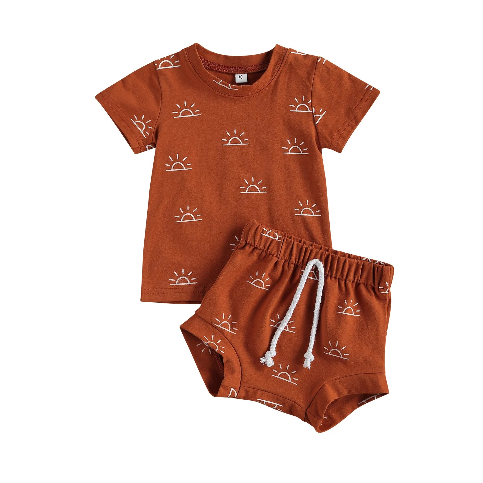 Newborn Infant Baby 2Pcs Summer Outfit Casual Set Short Sleeve Sun Print Tops+Shorts Set for Kids Boys Girls Home Wear