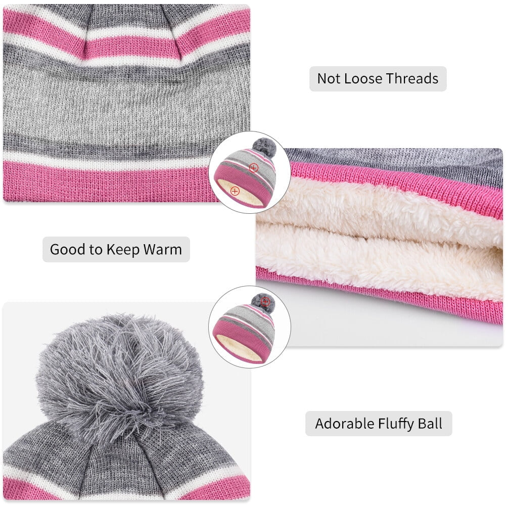 3 Pieces Kids Winter Hat Winter Scarf Winter Gloves Set, Knit Beanie Hat Scarf Gloves Set for Boys Girls, Winter Warm Knitted Set with Fleece Lining for Autumn, Winter, Pink