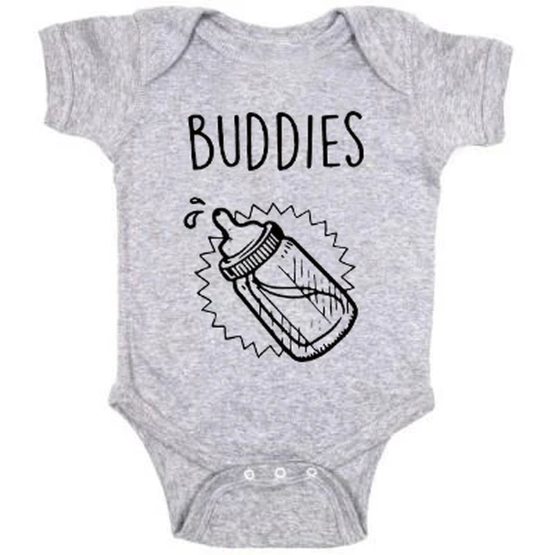 Summer New Twins Baby Girls Boys Rompers Short Sleeve Print Letter Drinking Buddies Newborn Baby Clothes Jumpsuit Black