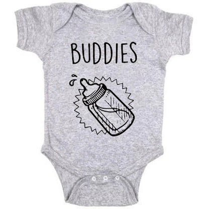 Summer New Twins Baby Girls Boys Rompers Short Sleeve Print Letter Drinking Buddies Newborn Baby Clothes Jumpsuit Black