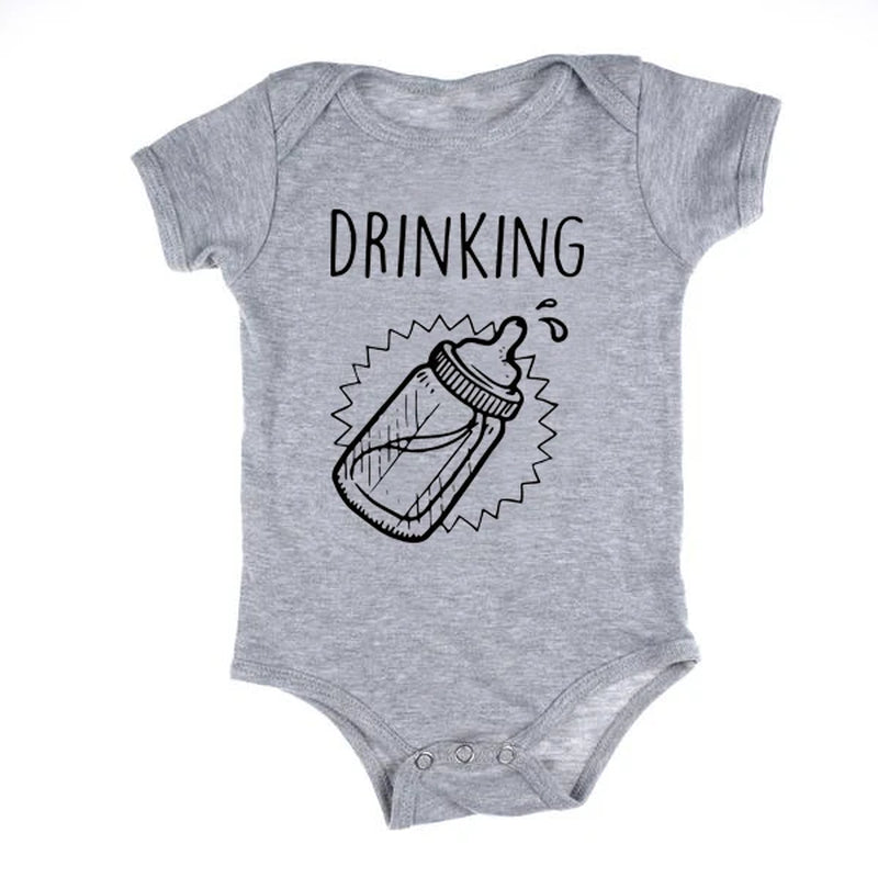 Summer New Twins Baby Girls Boys Rompers Short Sleeve Print Letter Drinking Buddies Newborn Baby Clothes Jumpsuit Black