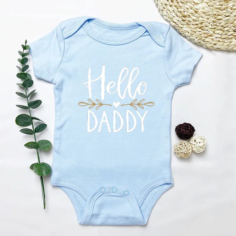 Summer Newborn Infant Baby Boy Girl Short Sleeve Letter Print Hello Daddy Romper Jumpsuit Outfits Baby Clothes