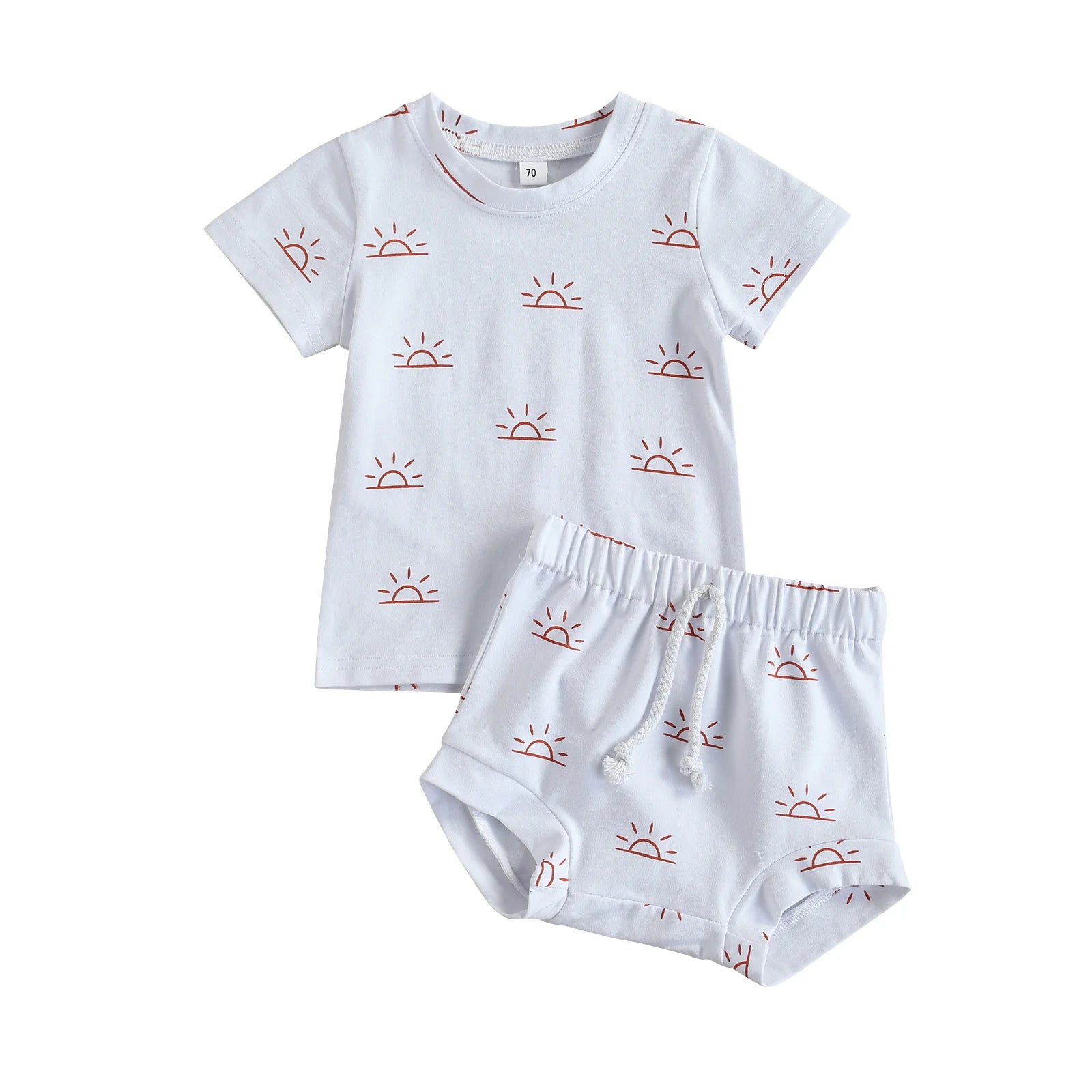 Newborn Infant Baby 2Pcs Summer Outfit Casual Set Short Sleeve Sun Print Tops+Shorts Set for Kids Boys Girls Home Wear