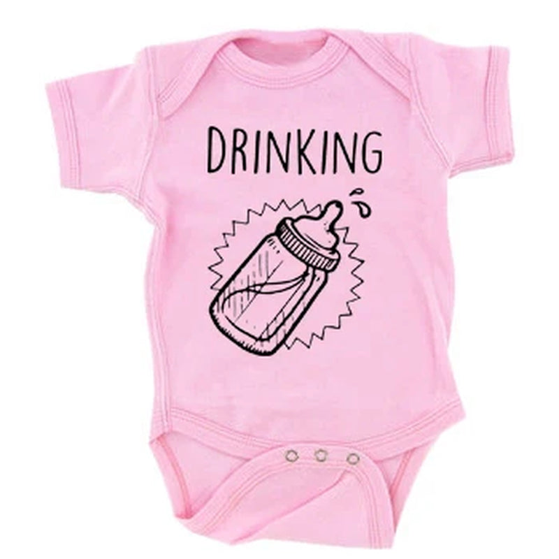 Summer New Twins Baby Girls Boys Rompers Short Sleeve Print Letter Drinking Buddies Newborn Baby Clothes Jumpsuit Black