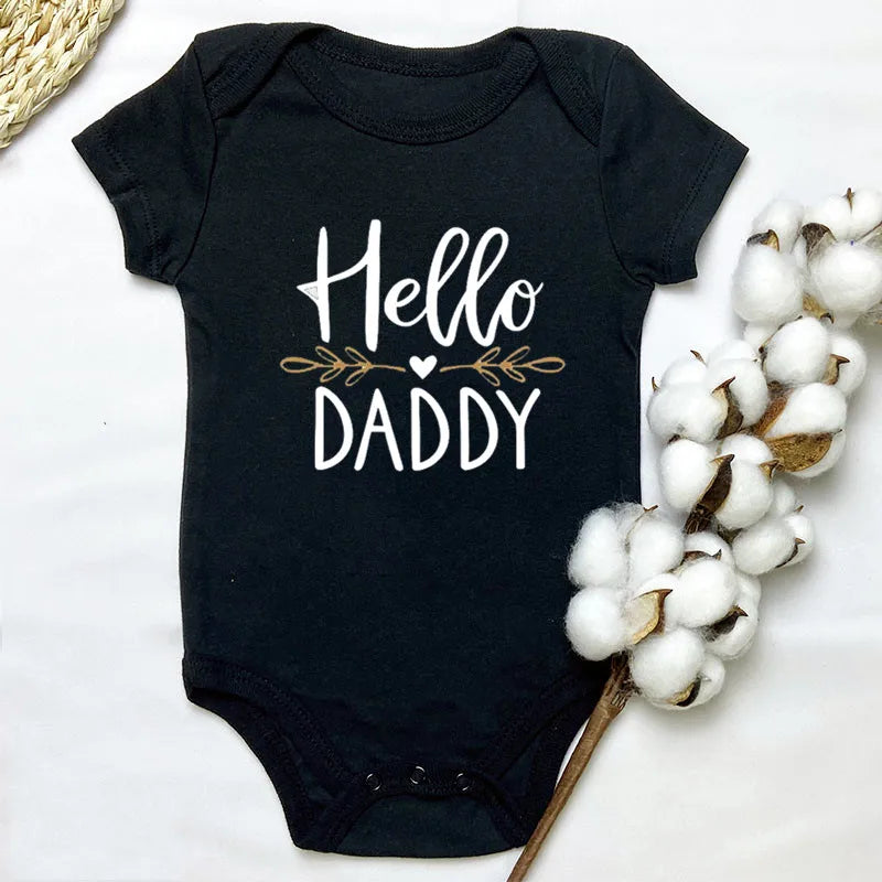 Summer Newborn Infant Baby Boy Girl Short Sleeve Letter Print Hello Daddy Romper Jumpsuit Outfits Baby Clothes