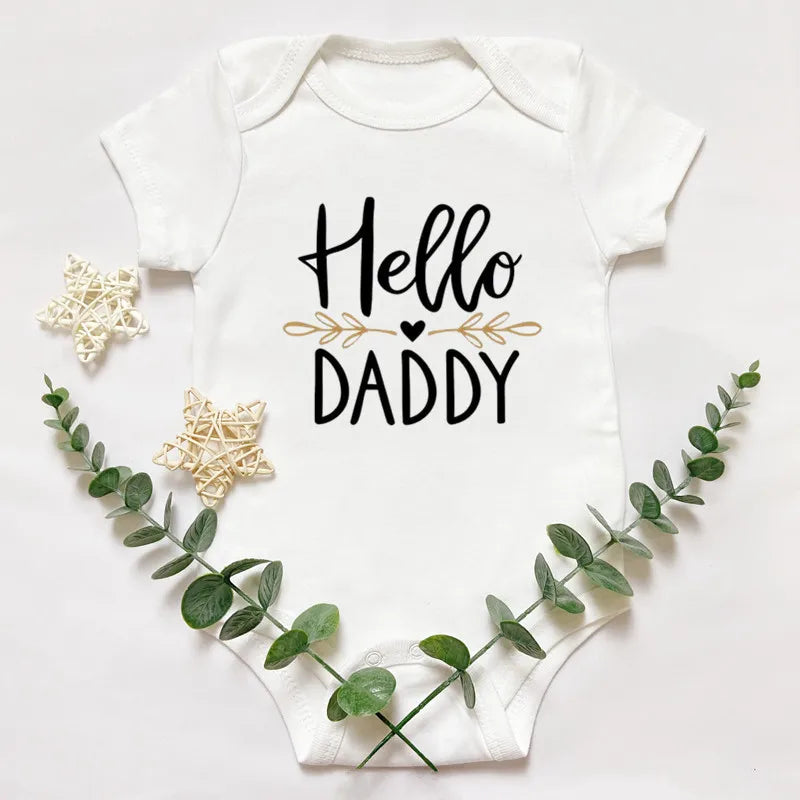 Summer Newborn Infant Baby Boy Girl Short Sleeve Letter Print Hello Daddy Romper Jumpsuit Outfits Baby Clothes