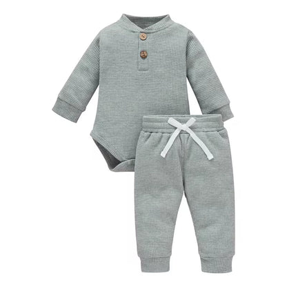 Solid Color Newborn Baby Knitted Warm 2Pcs Suit Toddler Girl Boy Long Sleeve Romper Tops Pants Fall Winter Homewear 2021