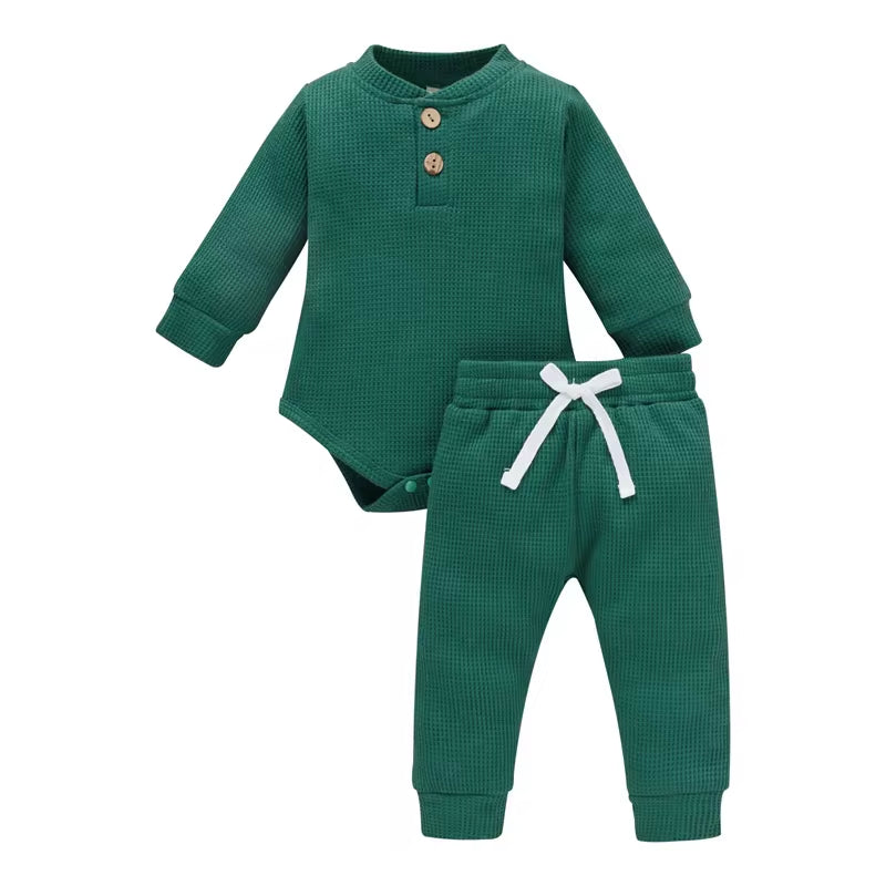 Solid Color Newborn Baby Knitted Warm 2Pcs Suit Toddler Girl Boy Long Sleeve Romper Tops Pants Fall Winter Homewear 2021