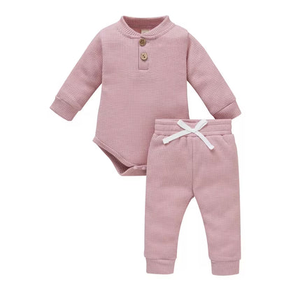 Solid Color Newborn Baby Knitted Warm 2Pcs Suit Toddler Girl Boy Long Sleeve Romper Tops Pants Fall Winter Homewear 2021